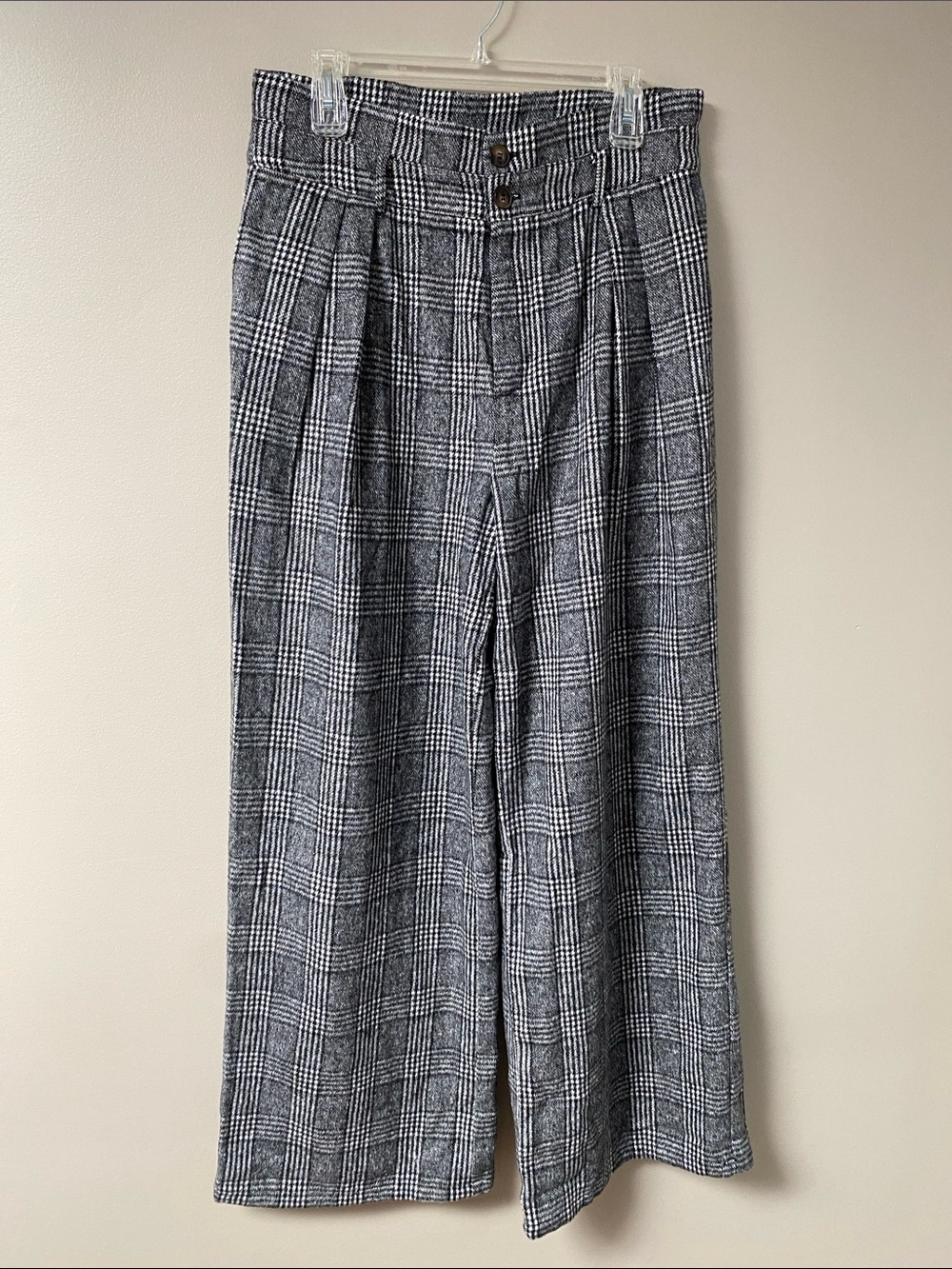 NWT Commense Belted Plaid High-Waisted Pants in Grey plaid Size XL